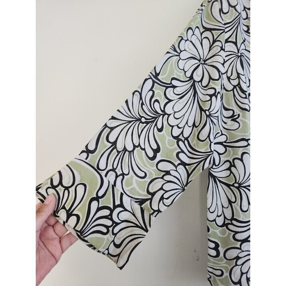 Carole Little  White w/Black & Green Floral 100% Linen Button Up Shirt size 2X - Picture 3 of 5